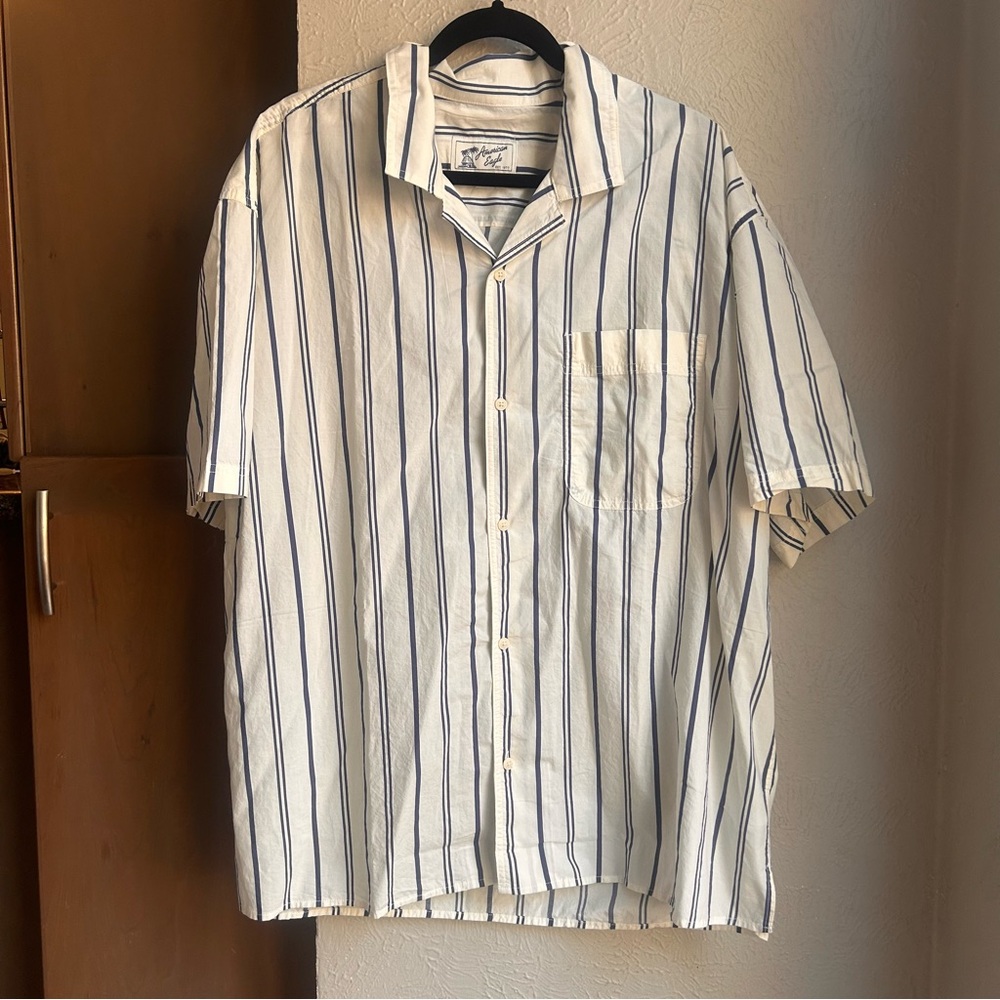 American Eagle Poolside Striped Button-Up Shirt Size XXL